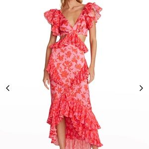 AMUR Gen Floral Silk Cutout Midi Dress